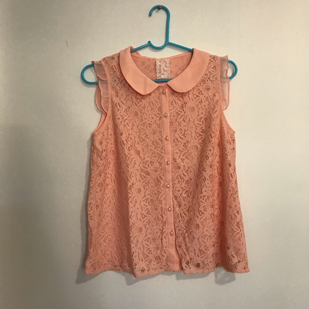 Women’s Coral Peach Peter Pan Sleeveless Blouse Size S